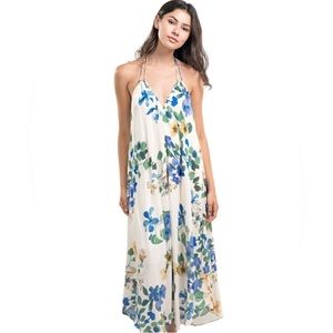 NEW Lovestitch Blue Gold Printed Halter Tie Back Midi Maxi Dress